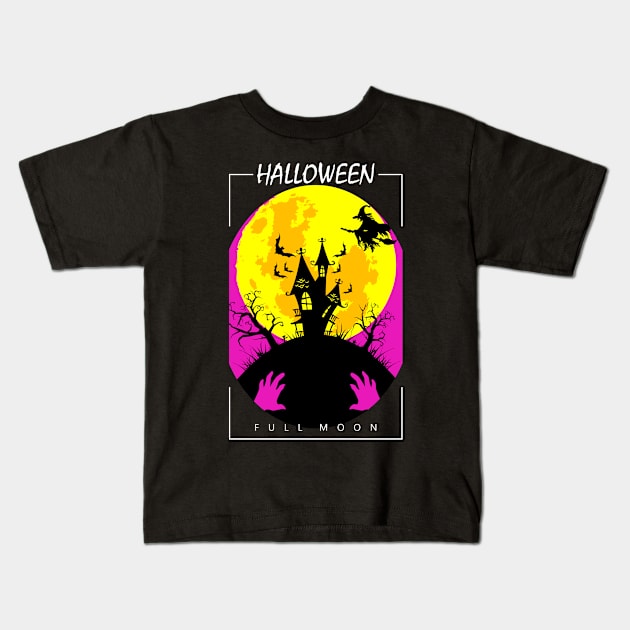 Halloween Full Moon Kids T-Shirt by VekiStore